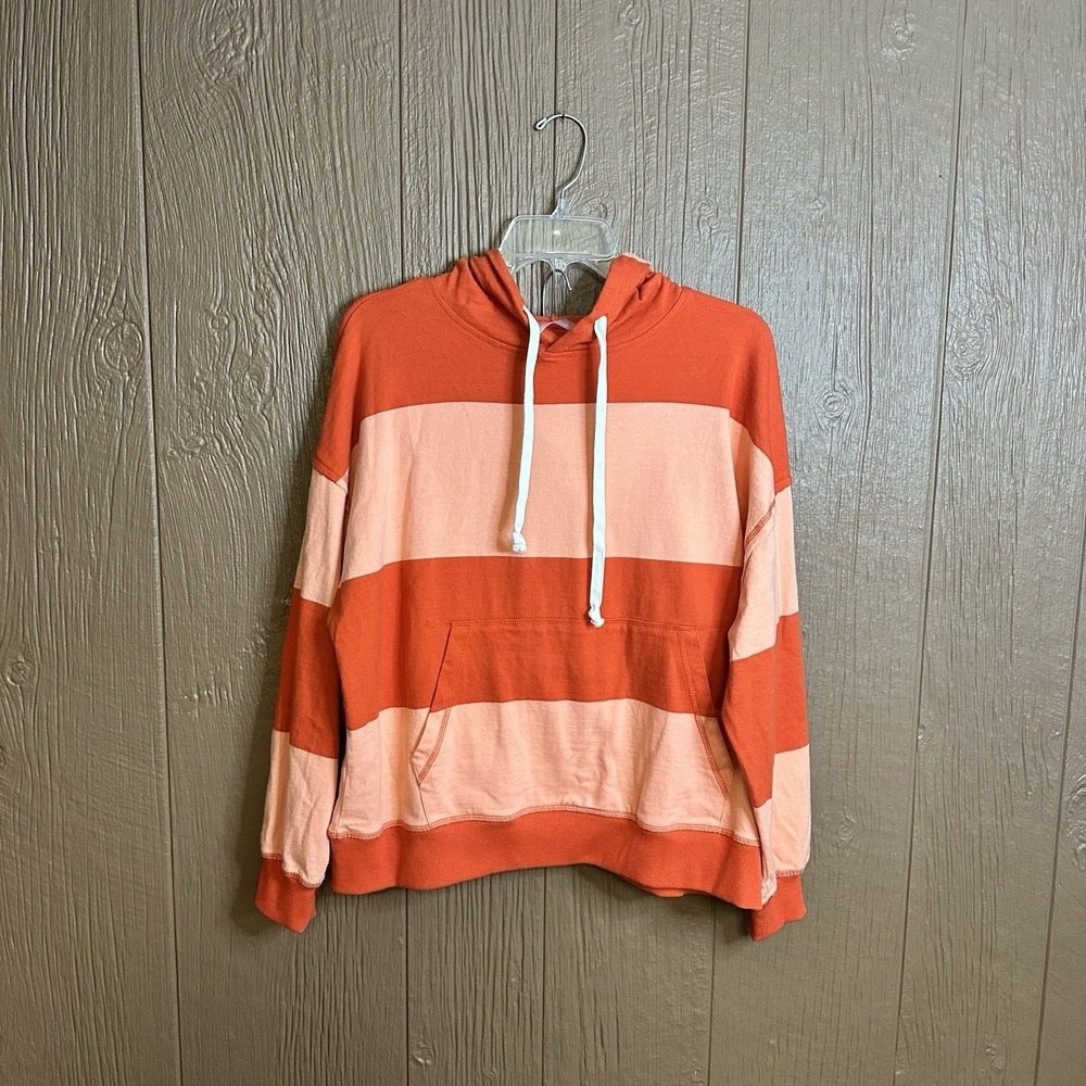 Free People Retro Rugby Hooded Set Striped Coral Red Flame Combo Sz M Beach Boho